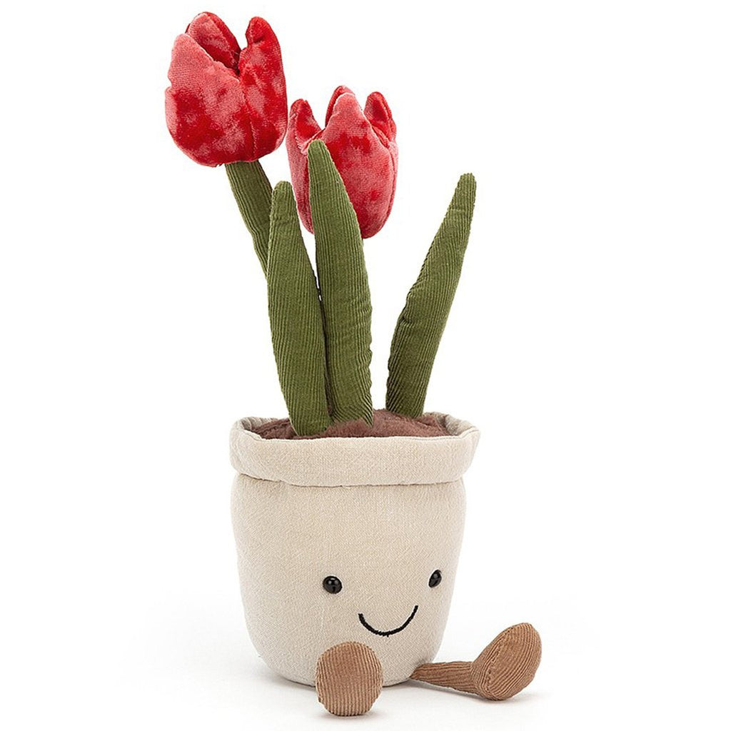 Jellycat Tulip Amuseables Children's Stuffed Animal Toys red flower tan potted plant