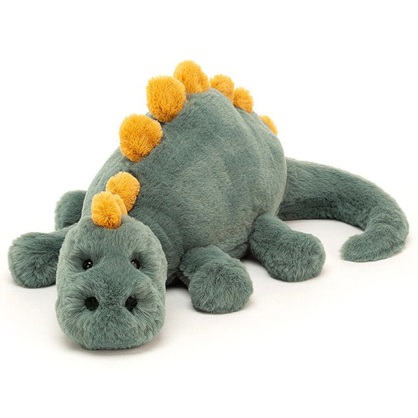 Jellycat Little Douglas Dino Children's Stuffed Animal Toy green body with yellow spikes