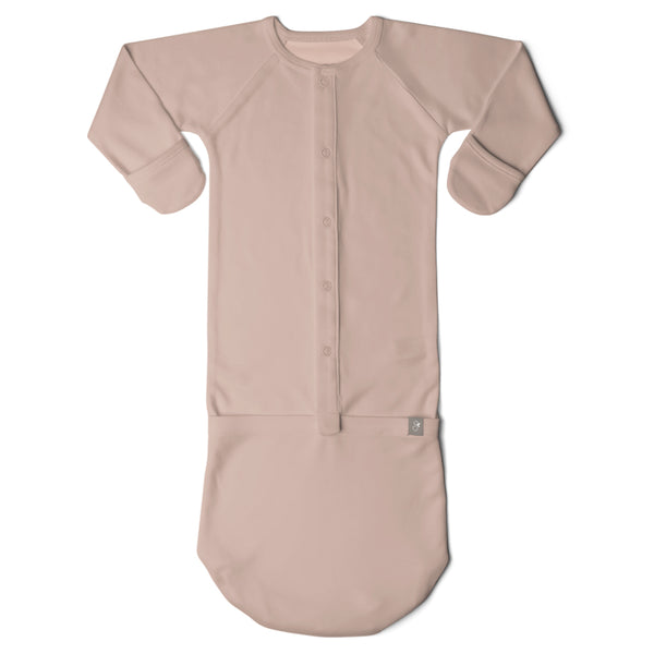 GoumiKids Infant Baby Organic GoumiJamms All-in-One Gown & Sleeper beige rose dusty pink