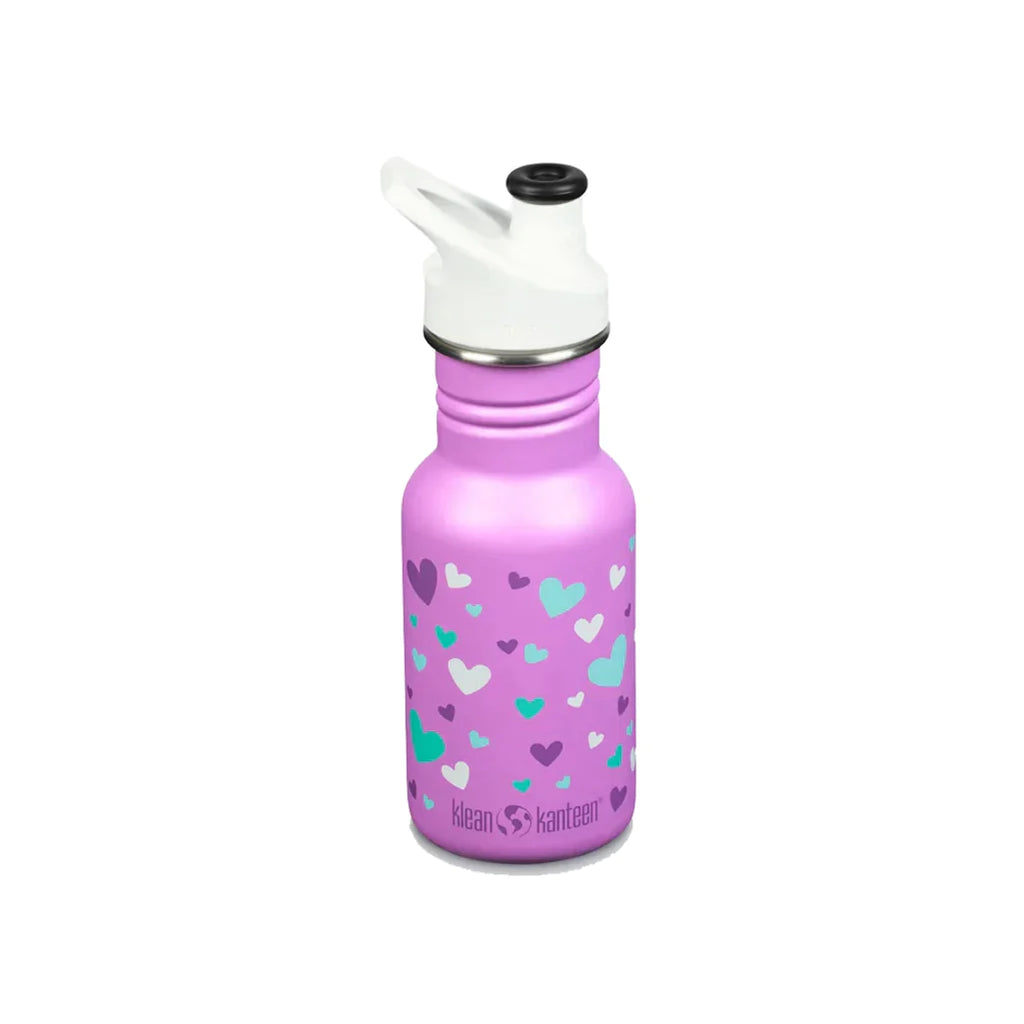 12oz Klean Kanteen Narrow Sports Cap Water Bottle in Purple Orchid Hearts