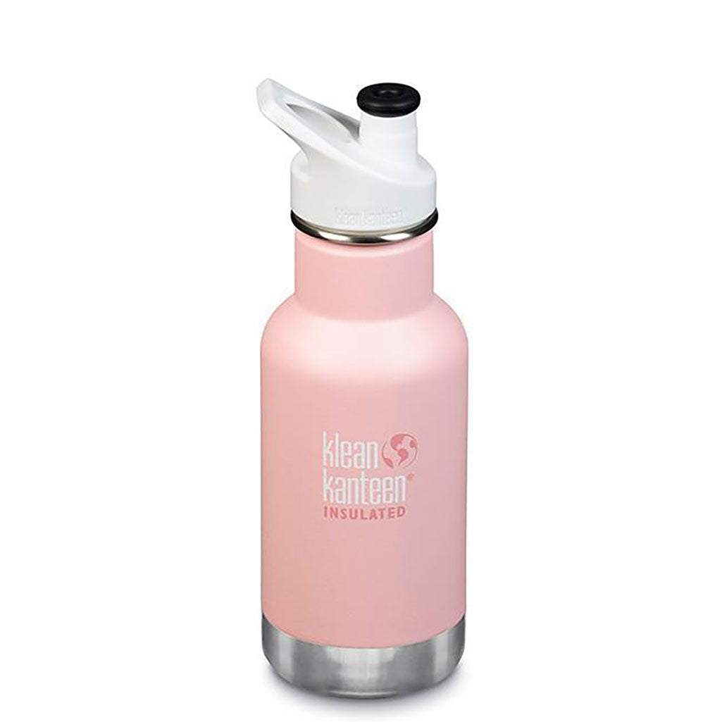 Klean Kanteen Ballet Slippers 12 oz Kid's Insulated Water Bottle pink white cap 