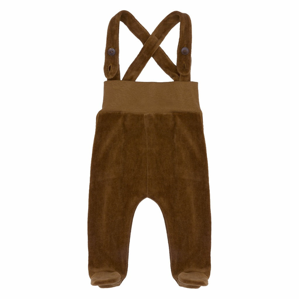 Kidwild Toffee Velour Footed Dungarees Children's Organic Clothing brown