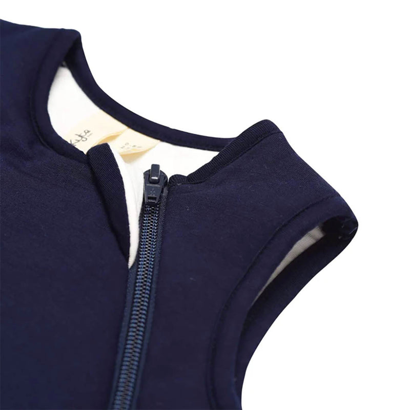 Zipper detail on Kyte Baby toddler Sleeep Sack in Navy Blue