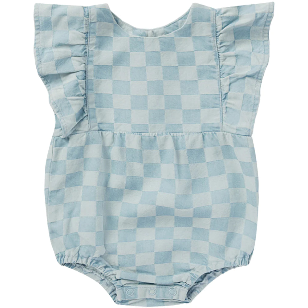 Rylee and cru kalea checkered blue romper