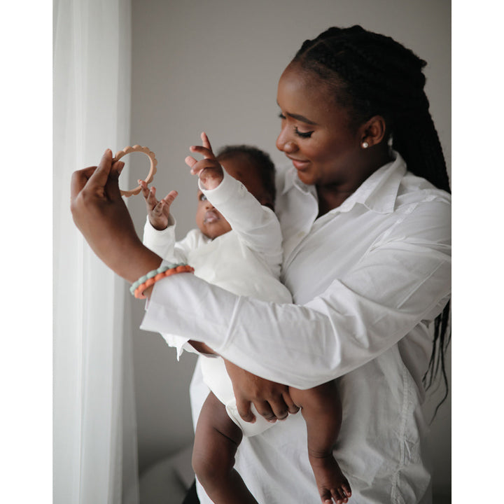 Mushie eco-friendly teething toys designed for natural gum relief during teething