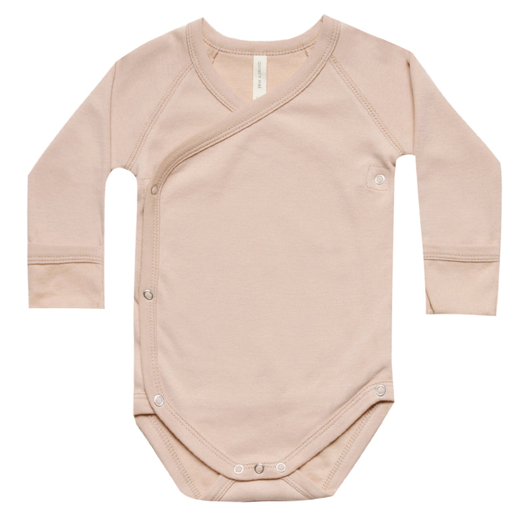 Quincy Mae Kimono Onesie Organic Cotton Infant Baby Body Suit petal pink neutral