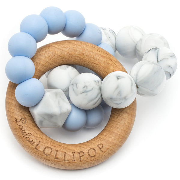 LouLou LOLLIPOP 100% Food Grade Bubble Silicone & Wood Baby Teether Toy trinity baby blue marble grey 