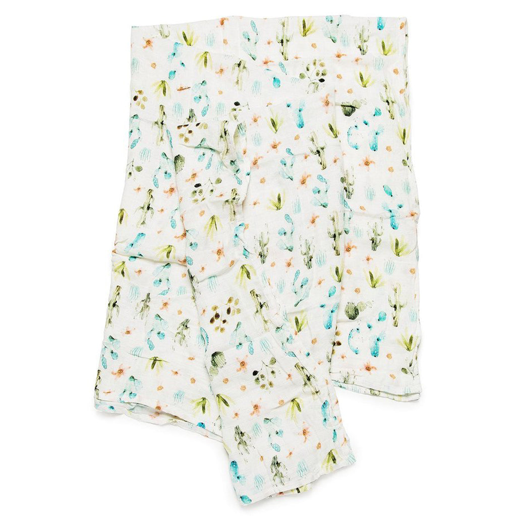 LouLou LOLLIPOP Bamboo & Cotton Muslin Baby Swaddle Blanket cactus floral 
