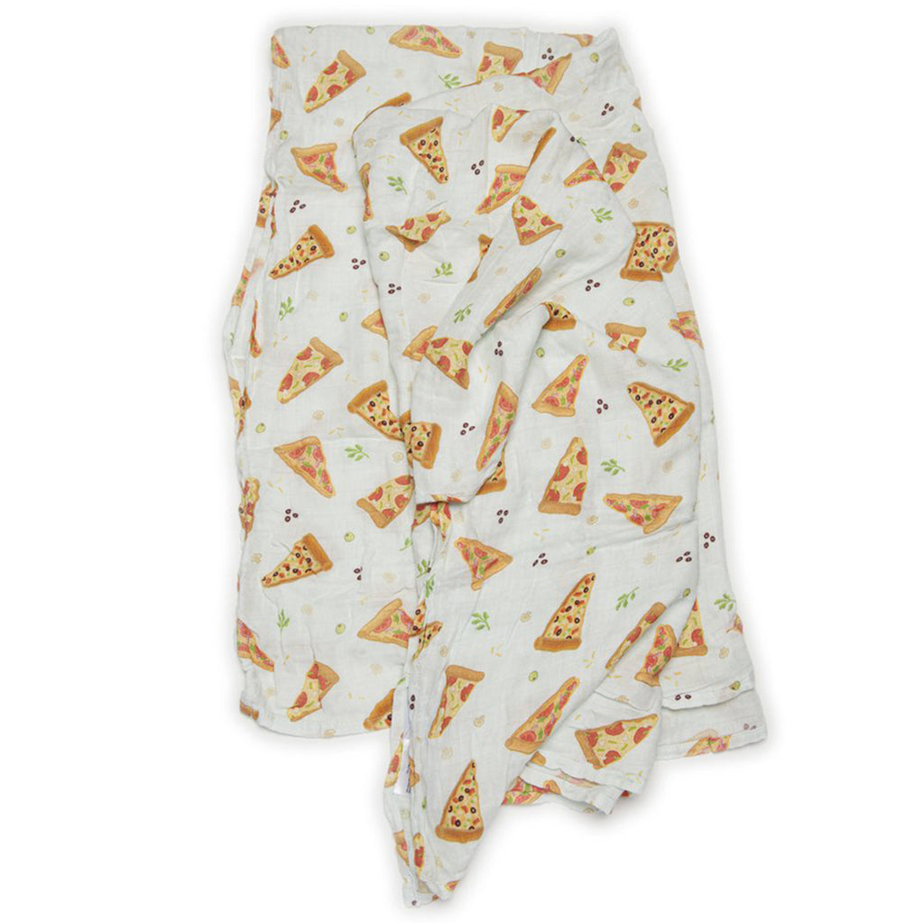 LouLou LOLLIPOP Bamboo & Cotton Muslin Baby Swaddle Blanket pizza pepperoni