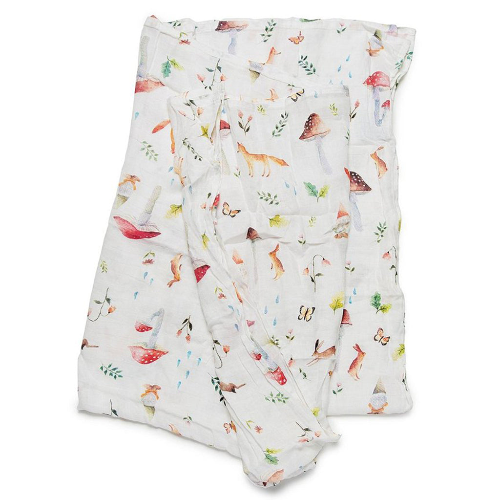 LouLou LOLLIPOP Bamboo & Cotton Muslin Baby Swaddle Blanket woodland gnome 