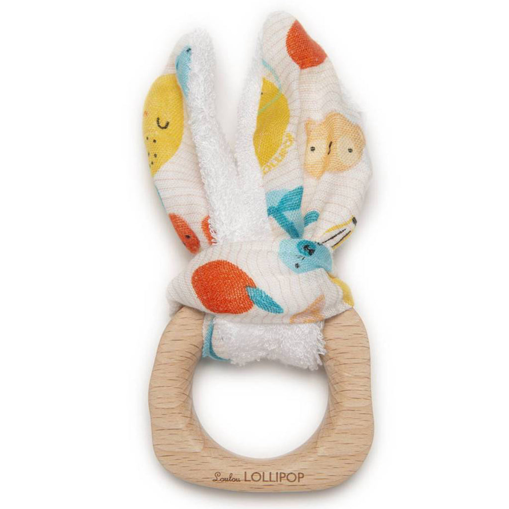 LouLou LOLLIPOP Wooden Ring Bunny Ear Infant Baby Teether Toy cutie fruits multicolored stripe 