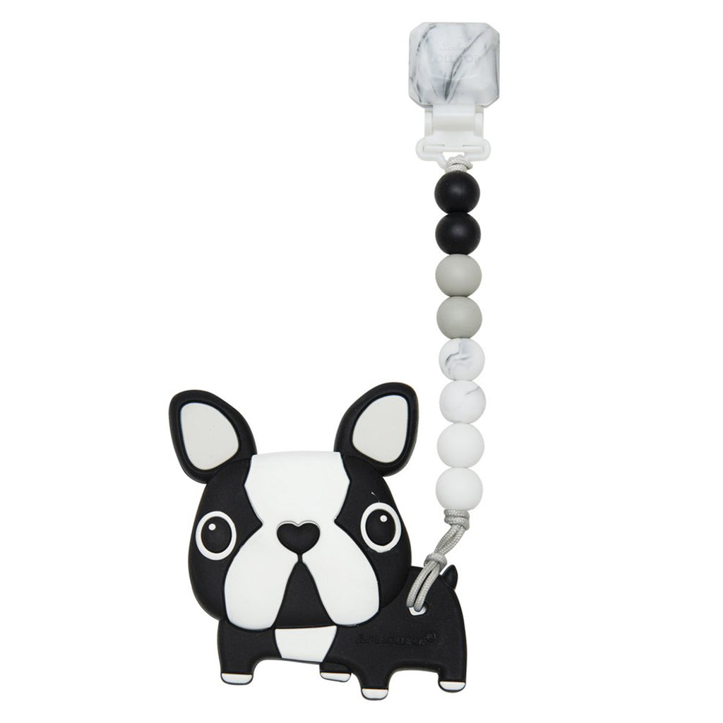 LouLou LOLLIPOP 100% Food Grade Silicone Infant Baby Teether Toy Set boston terrier dog black white big eyes