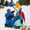Three Kids in Snow Wearing BlackStrap Kids The Hood Dual Layer Cold Weather Neck Gaiter & Warmer