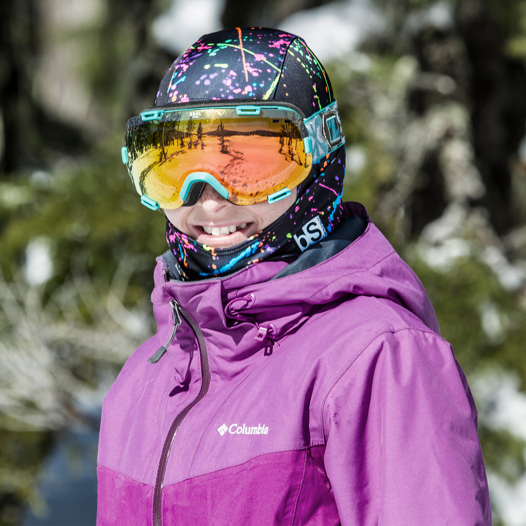 Teen wearing Blackstrap Balaclava with ski goggles