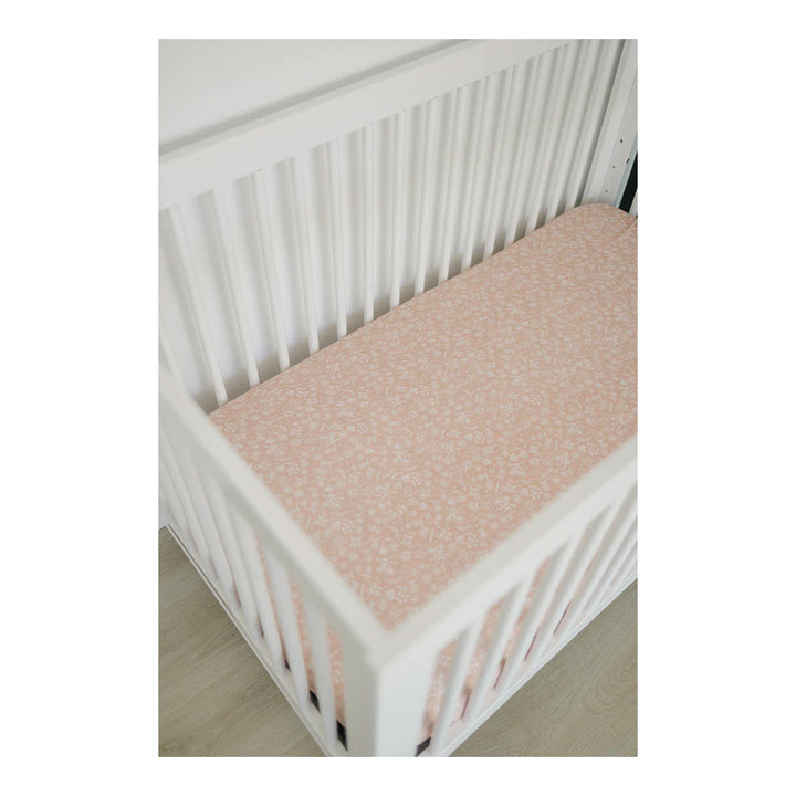 Mebie Baby pink floral wildflower fitted crib sheet for baby