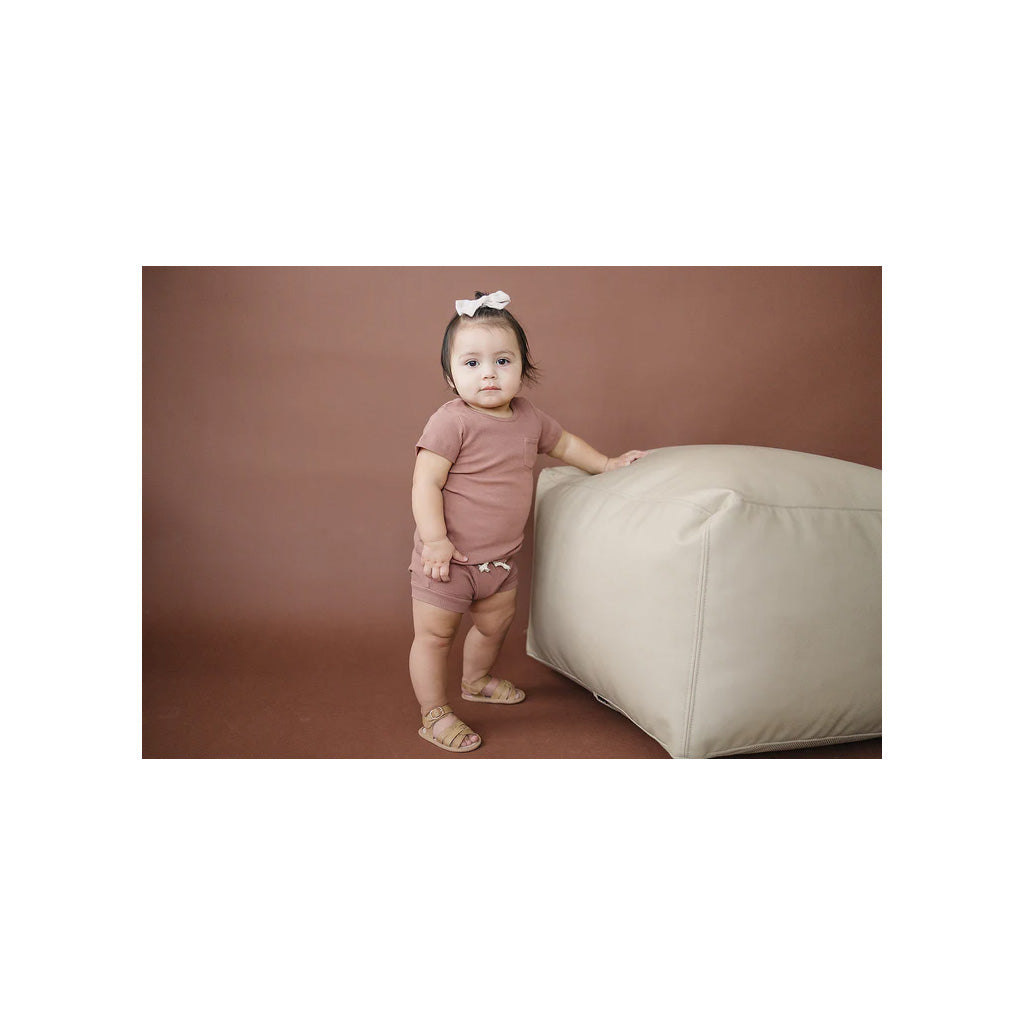 Mebie baby organic cotton ribbed short set in dusty rose