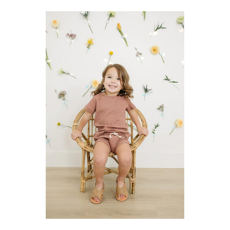 mebie baby organic cotton short set in dusty rose