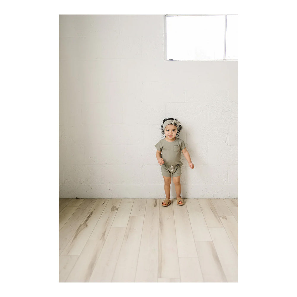 Mebie baby sage cotton ribbed short set for babies