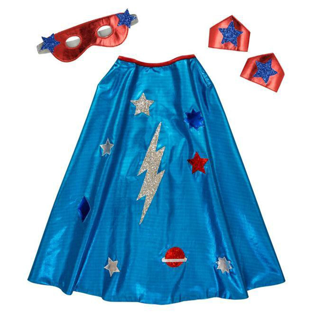 Meri Meri Blue Superhero Cape Dress-Up Kit Children's Costume metallic blue