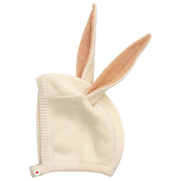 Meri Meri Knitted Organic Cotton Sparkle Bunny Baby Bonnet Accessory natural beige peach pink 