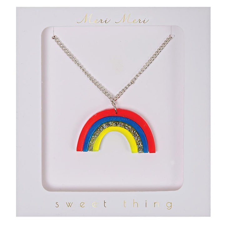 Meri Meri Children's Pendant Charm Necklace Accessory glitter multicolored rainbow acrylic silver chain