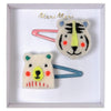 Meri Meri Children's Hair Clip Accessory embroidered tiger & bear heads