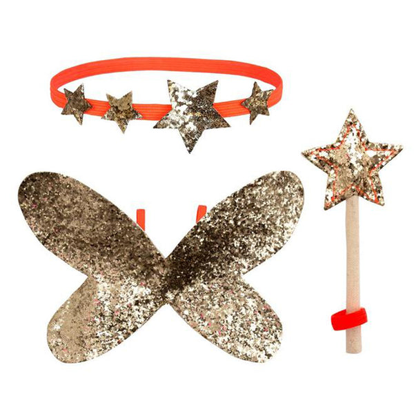 Meri Meri Doll Dress Up Kit Pretend Play Accessory Set fairy gold metallic glitter want headband 
