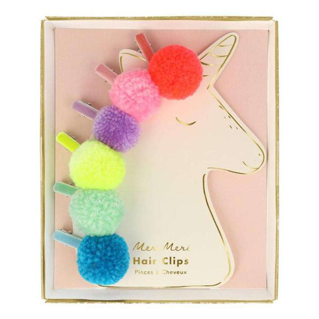 Meri Meri Children's Hair Clip Accessory pompom unicorn multicolored rainbow 