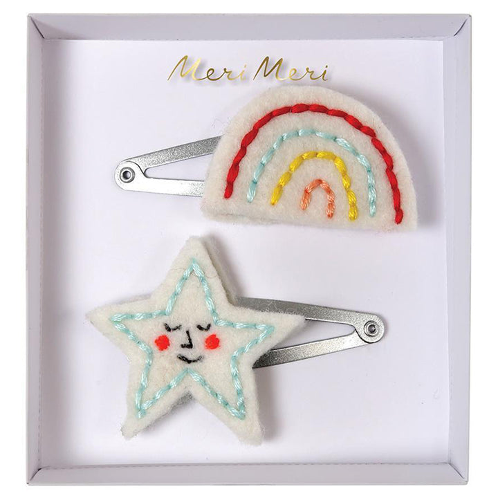 Meri Meri Children's Hair Clip Accessory embroidered rainbow star felt