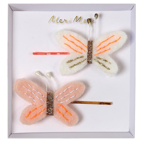 Meri Meri Children's Hair Slide Pin Accessory peach butterflies pink 2 pack 