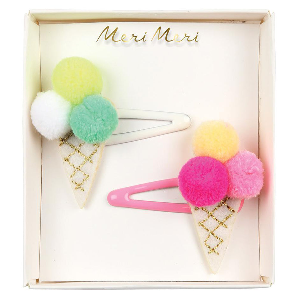 Meri Meri Children's Hair Slide Pin Accessory pom pom ice cream cones multicolored 2 pack 