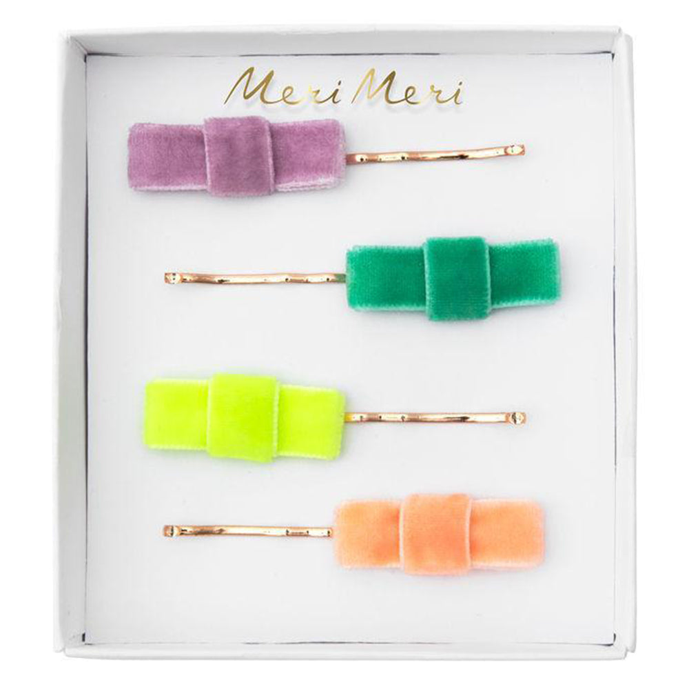 Meri Meri Children's Hair Slide Pin Accessory velvet bows multicolored solid 4 pack 