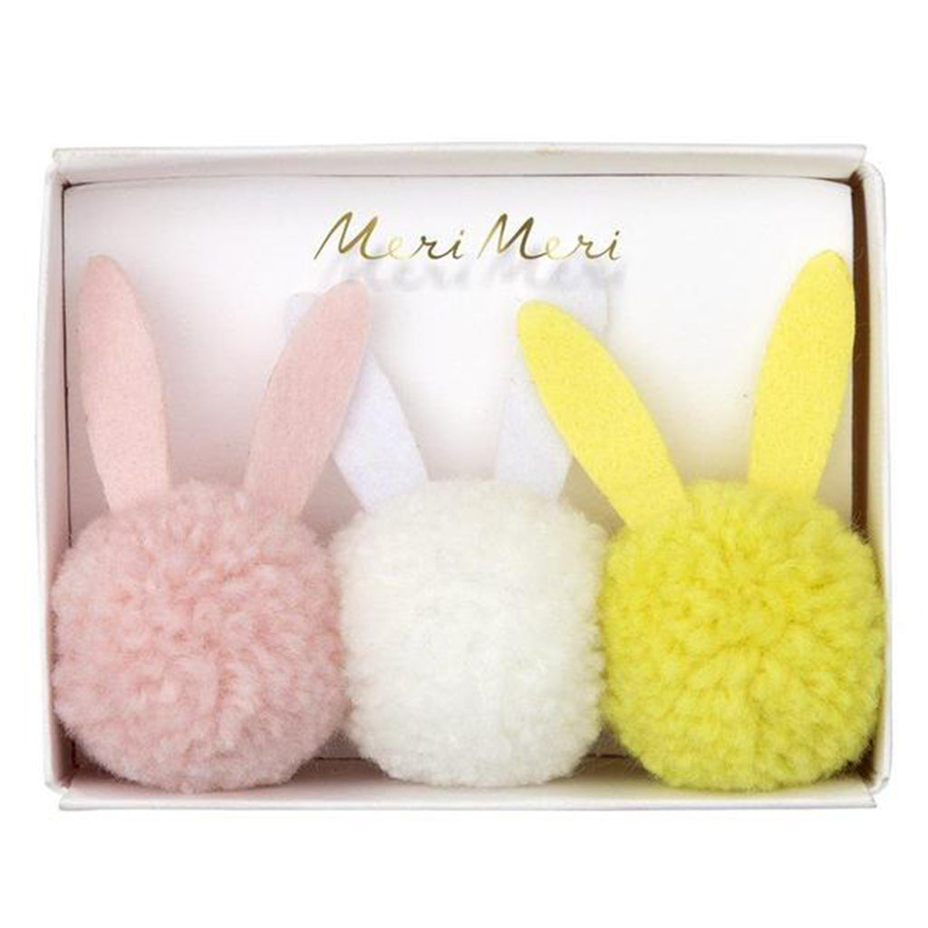 Meri Meri Children's Hair Tie Accessory pompom bunnies pink white yellow 3-pack