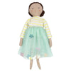 Meri Meri Fabric Doll Children's Classic Toy lila green dress yellow striped shirt brown hair 