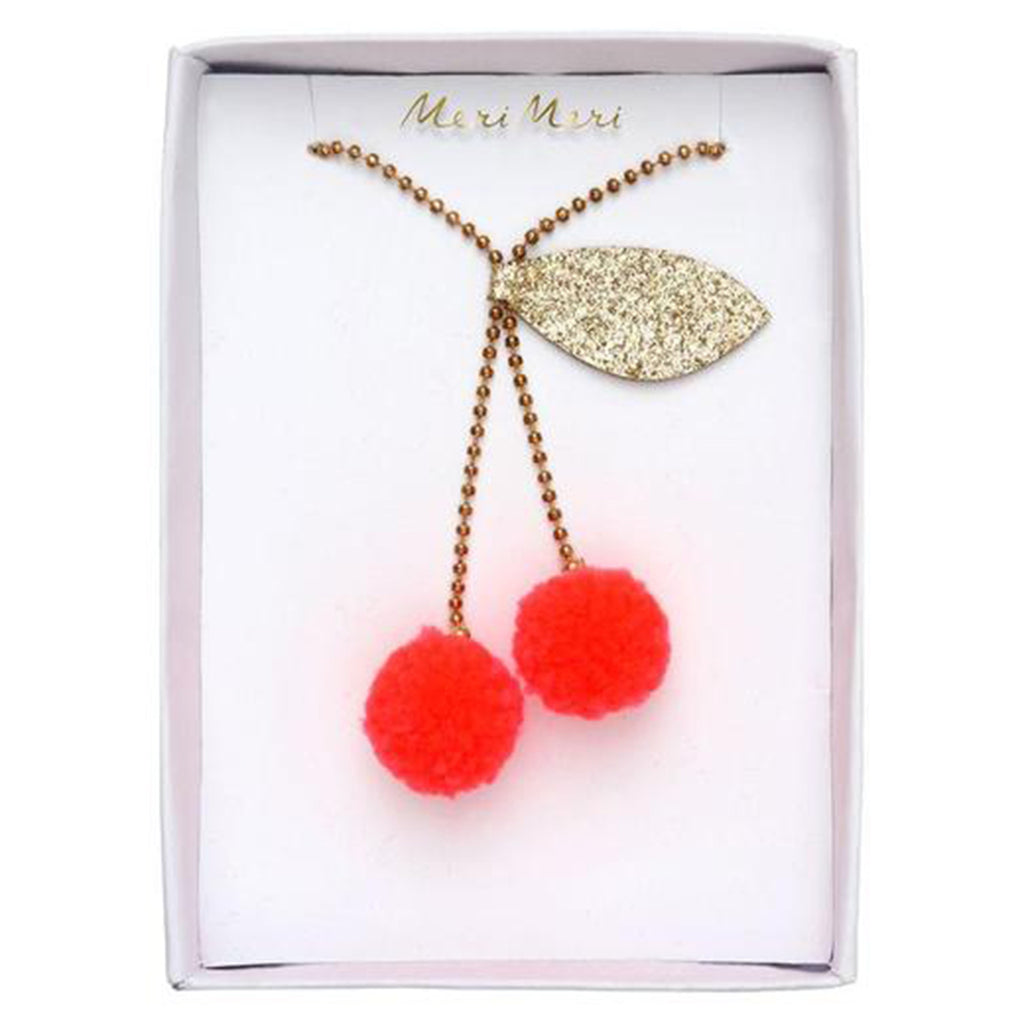 Meri Meri Children's Pendant Charm Necklace Accessory large cherry pompom red