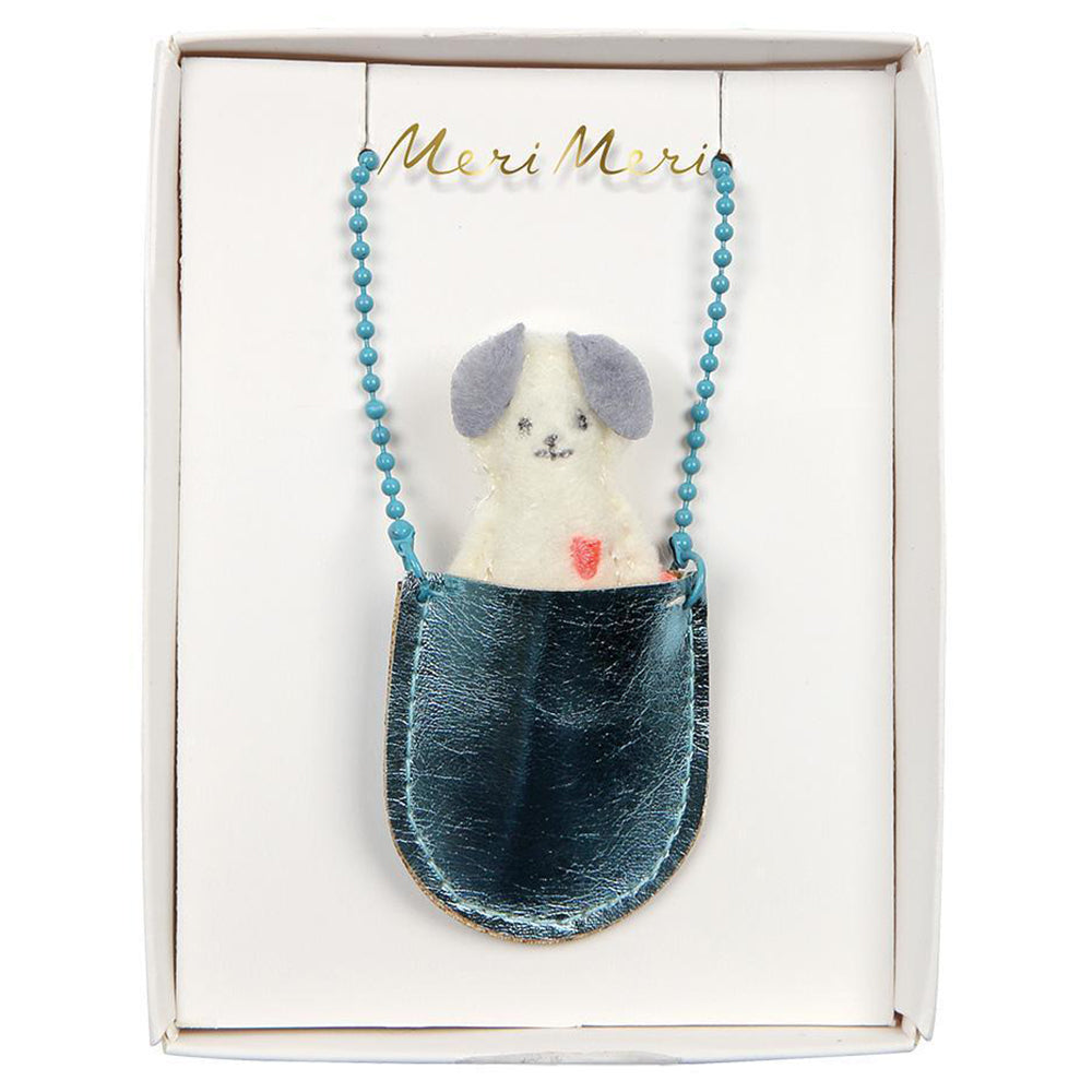 Meri Meri Children's Leatherette Pocket Animal Accessory Necklace metallic enamel bead blue dog 