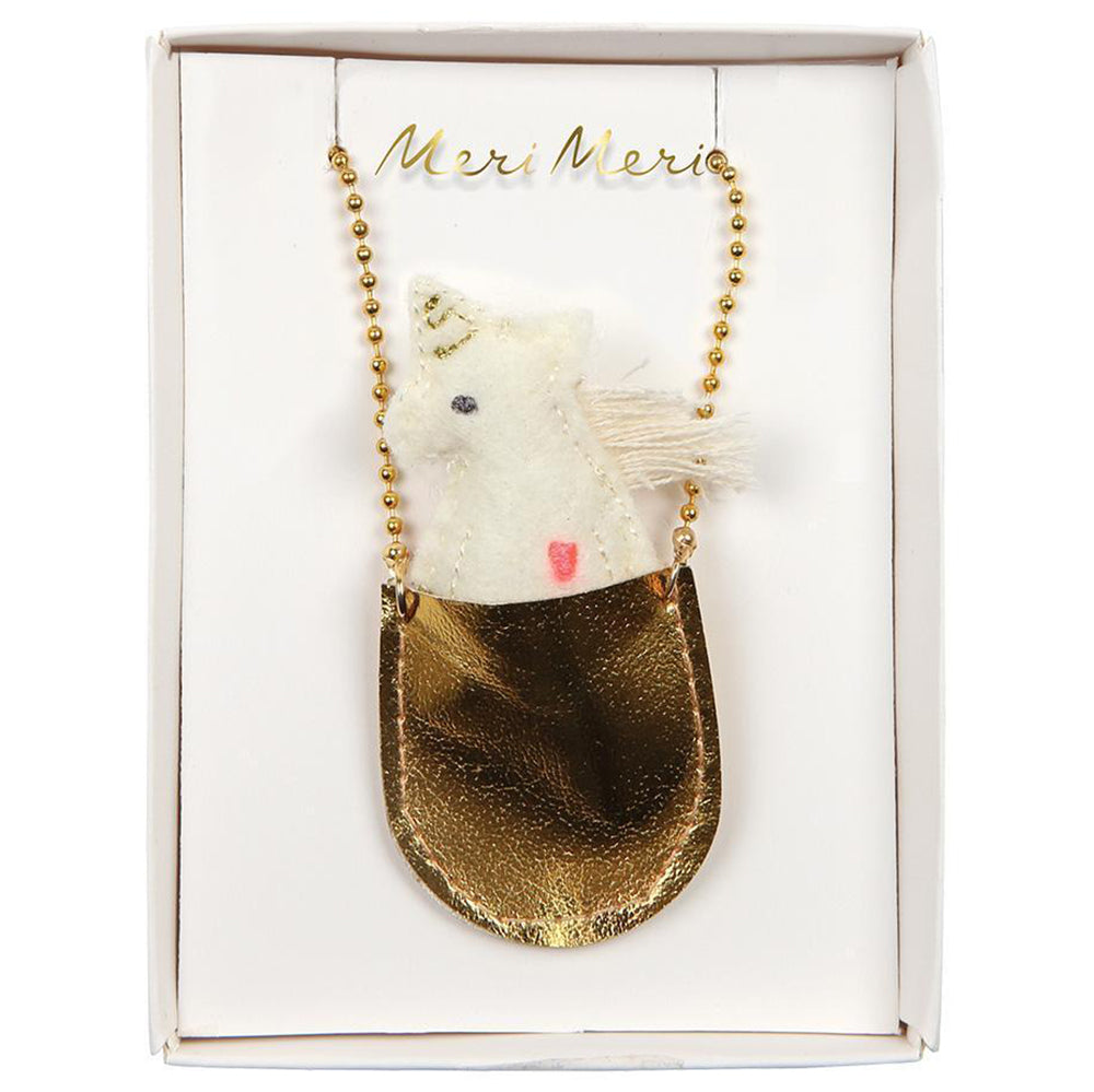 Meri Meri Children's Leatherette Pocket Animal Accessory Necklace metallic enamel bead yellow gold unicorn 