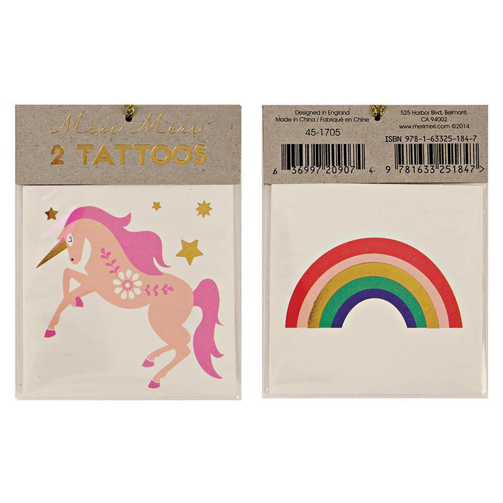 Meri Meri Temporary Tattoos for Children unicorn pink rainbow