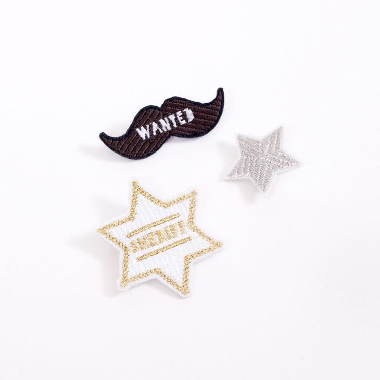 lifestyle_2, Meri Meri Natural Cotton Canvas & Felt Embroidered Brooch Set sheriff badges mustache