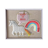 Meri Meri Natural Cotton Canvas & Felt Embroidered Brooch Set unicorn rainbow keep it real bubble 