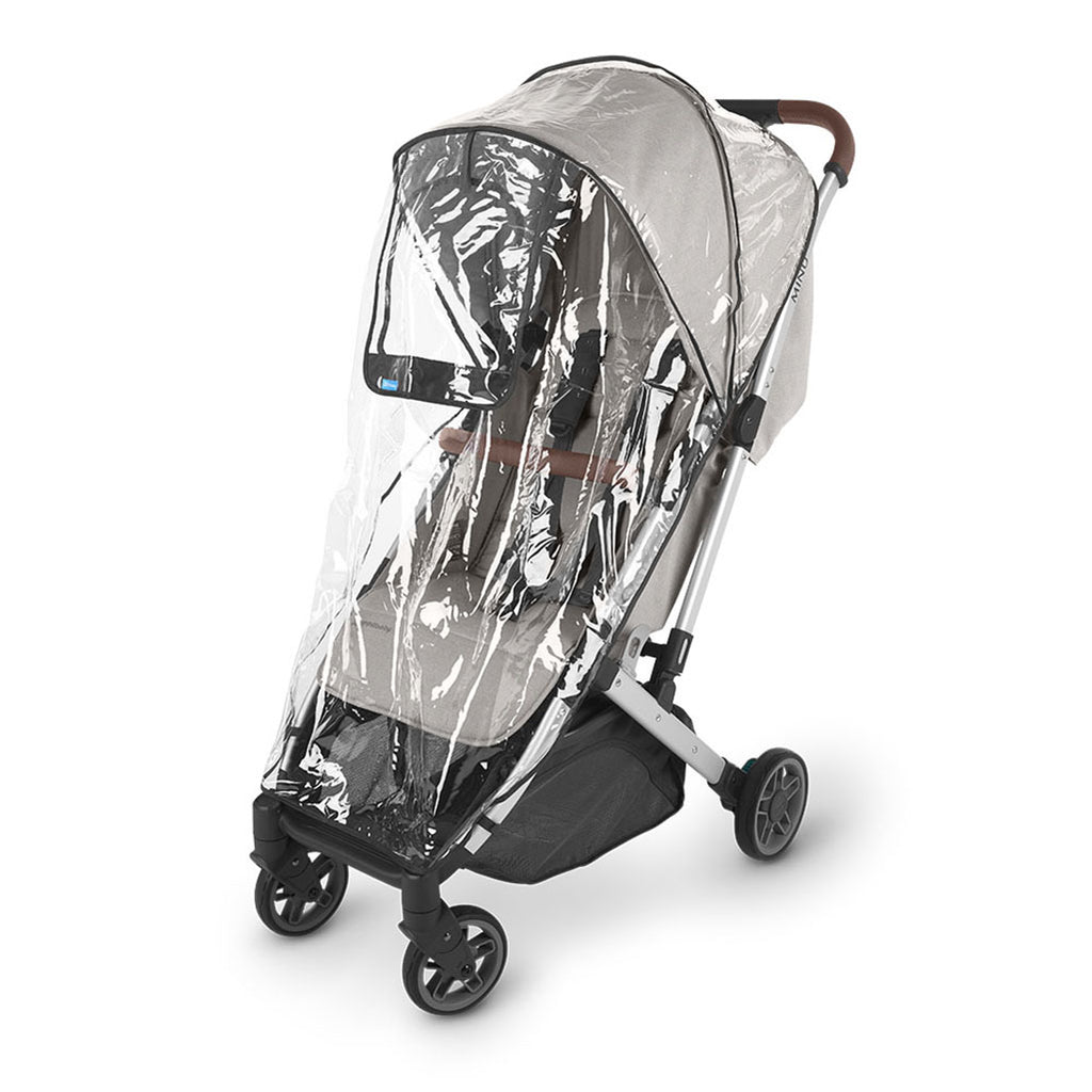 Grey Uppababy Minu Stroller with Clear Rain Cover