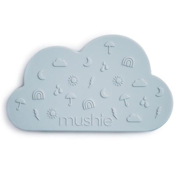 Back view of the Mushie cloud silicone teether in the shade cloud