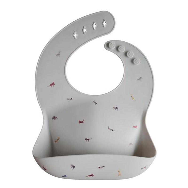 Mushie Safari Light Grey Light Grey silicone bib for babies offering style and practicality