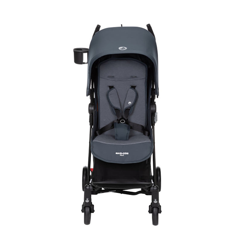 Maxi Cosi baby stroller in grey, offering a full front view of the lightweight stroller.