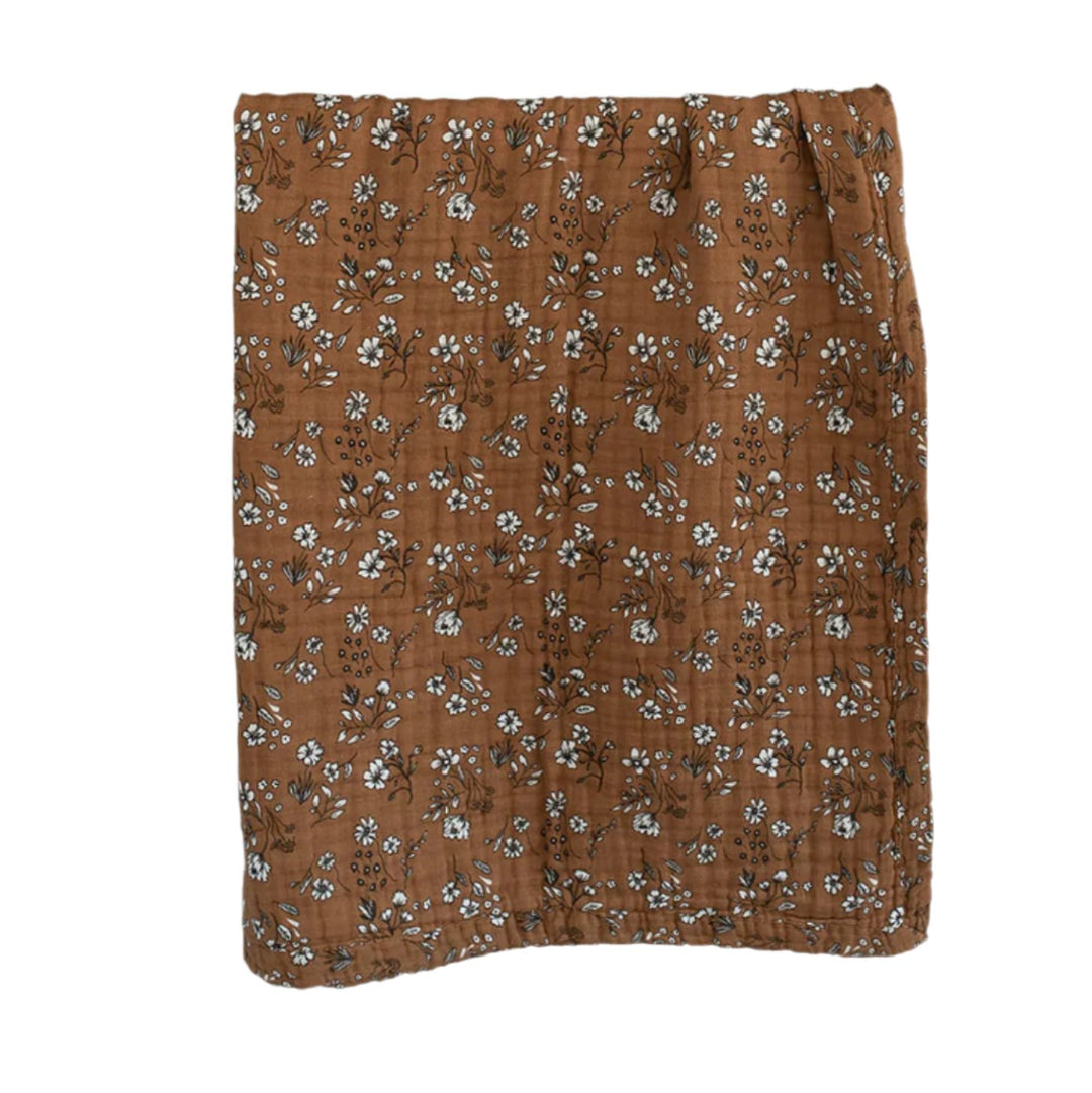 mebie baby blanket, vintage floral orange quilt toddler bedding