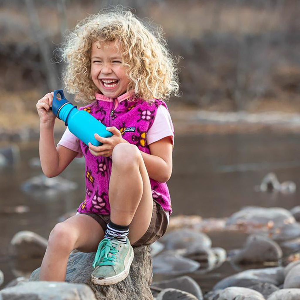 Girl Hiking with Klean Kanteen Narrow 12oz Kid's Sports Cap Water Bottle