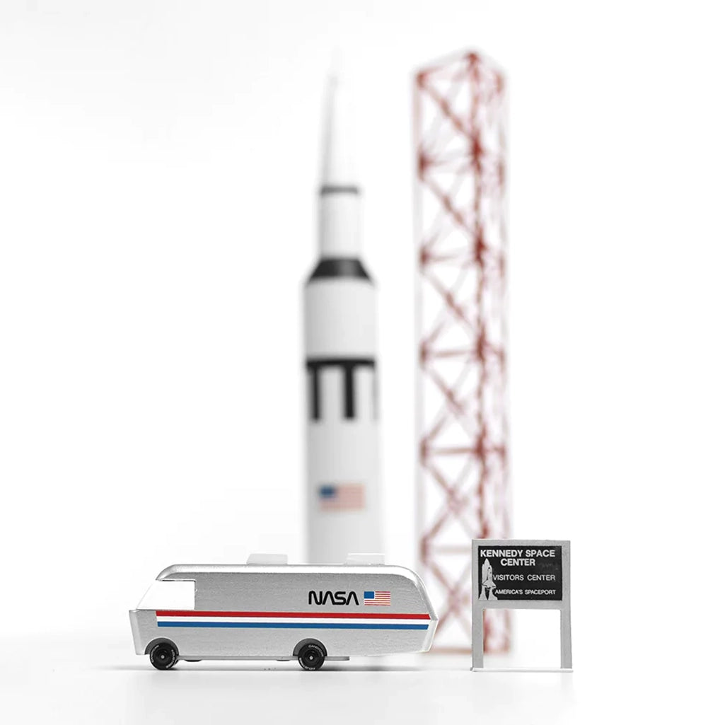 Another lifestyle shot of the Candylab NASA Astrovan, showing it in use in imaginative, outer-space-themed play.
