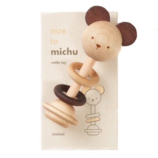 oioiooi 'Nice to Michu' Wooden Rattle Infant Baby Toy