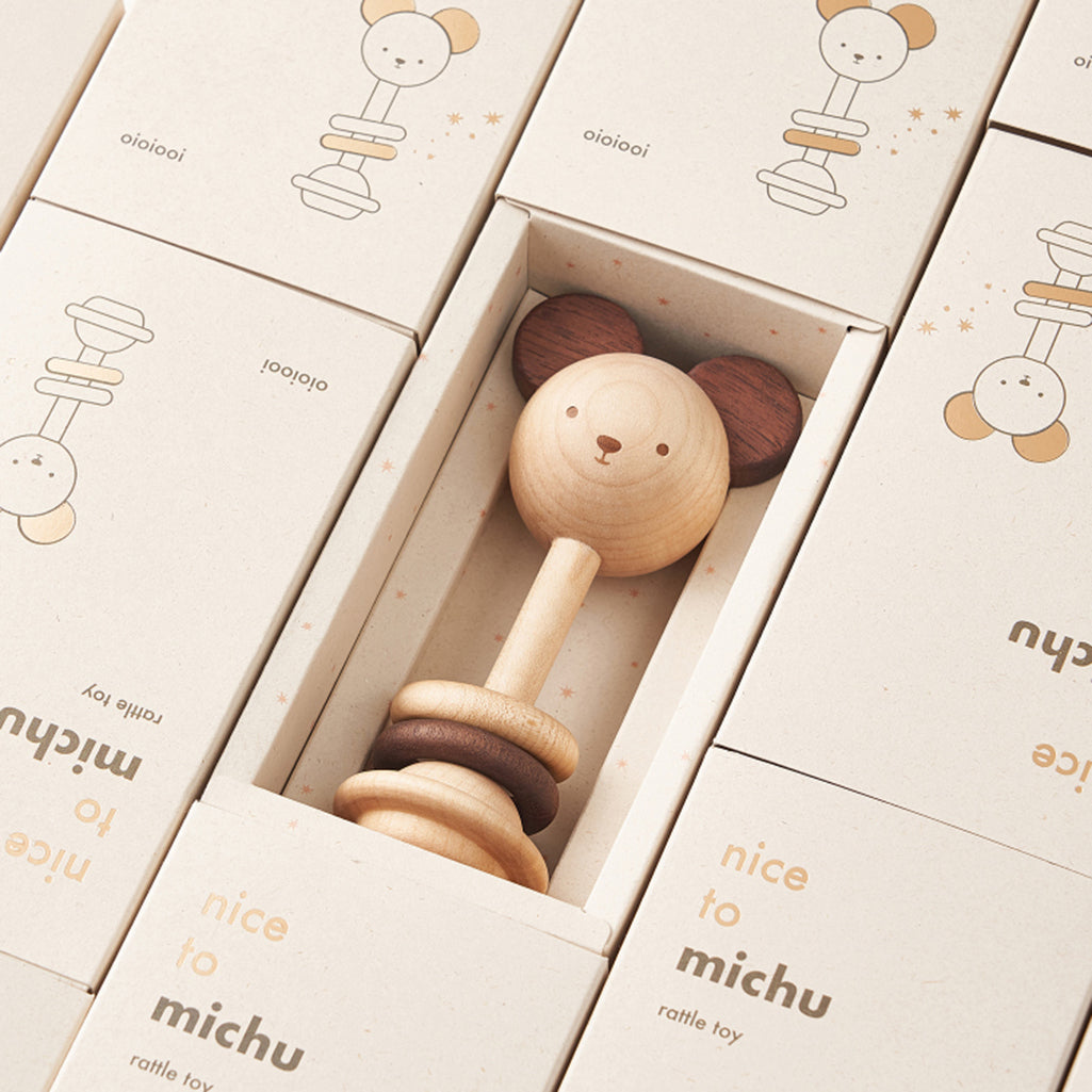 oioiooi 'Nice to Michu' Wood baby rattle toys 