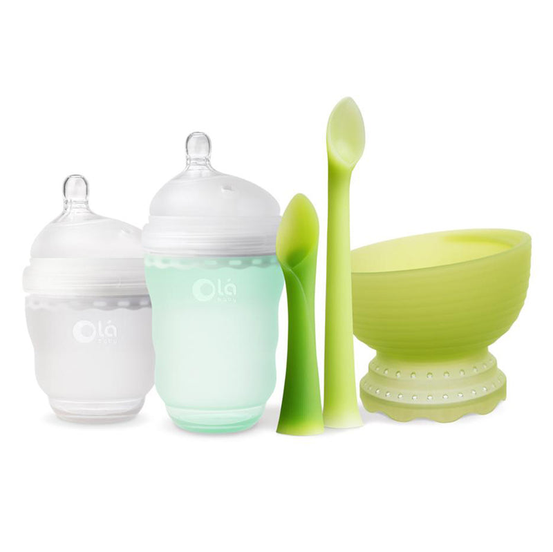 Olababy baby feeding starter kit, silicone baby bottles